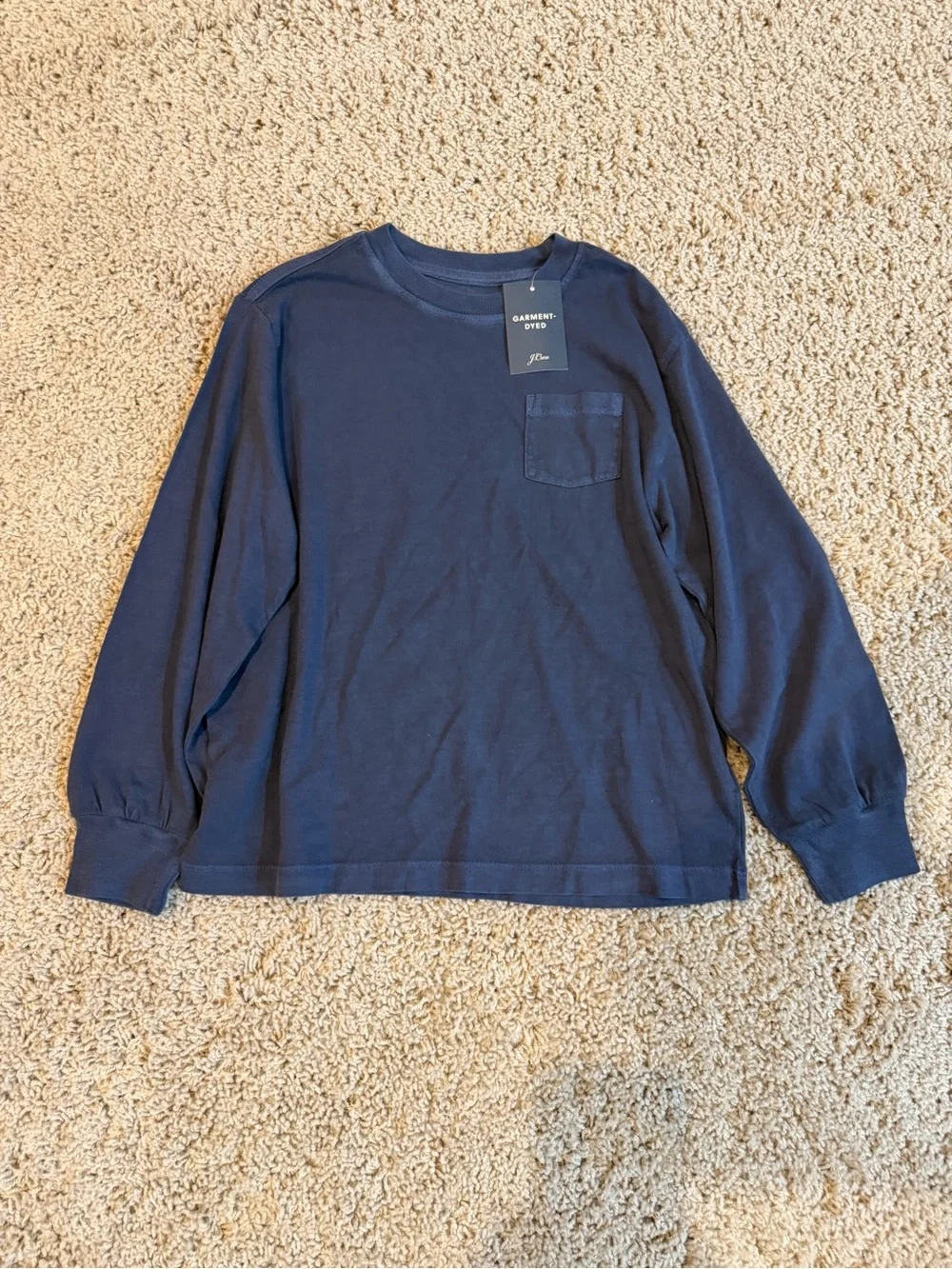 J. Crew Crewcuts Boys Navy Long Sleeve Pocket Tee in Broken In Jersey Sz 6-7 NWT